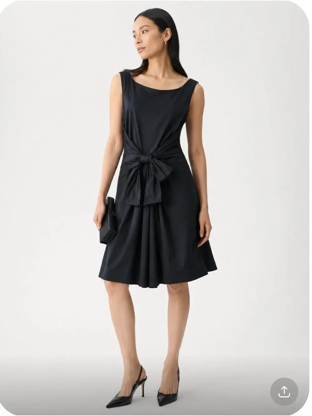 KATE SPADE Black Cotton Sleeveless Midi Dress with Waist Bow Size 8